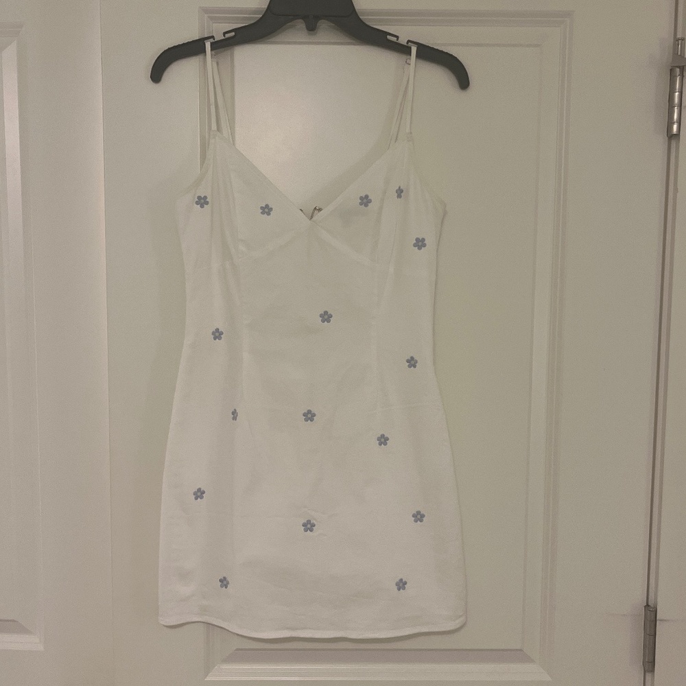 blue blush white mini dress